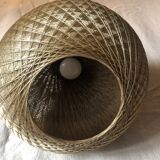 Pendant light with dark beige braided wire vintage 70s