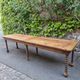 Antique French draper's table in oak, shop counter, work table, 6 feet, circa 1750–1850.