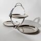 Plateau de service pliant vintage des années 1960, 3 assiettes gravées en acier inoxydable, design Carlo Alessi, série Mercury 898