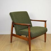 GFM-64 armchair, design by Edmund Homa from the 60s, olive green boucle - 2 pieces available
