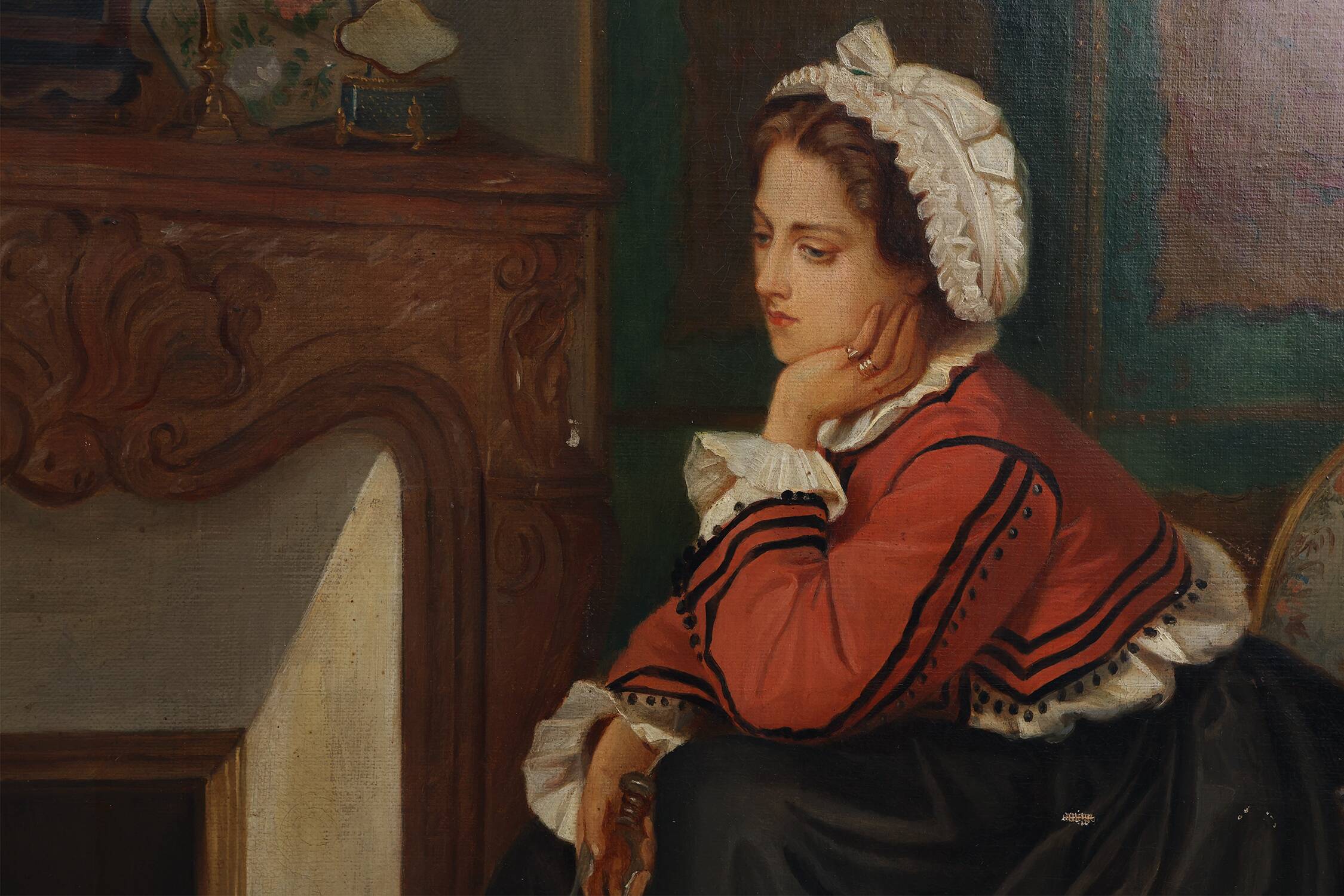 19th-Century French Baroque Interior Scene Painting