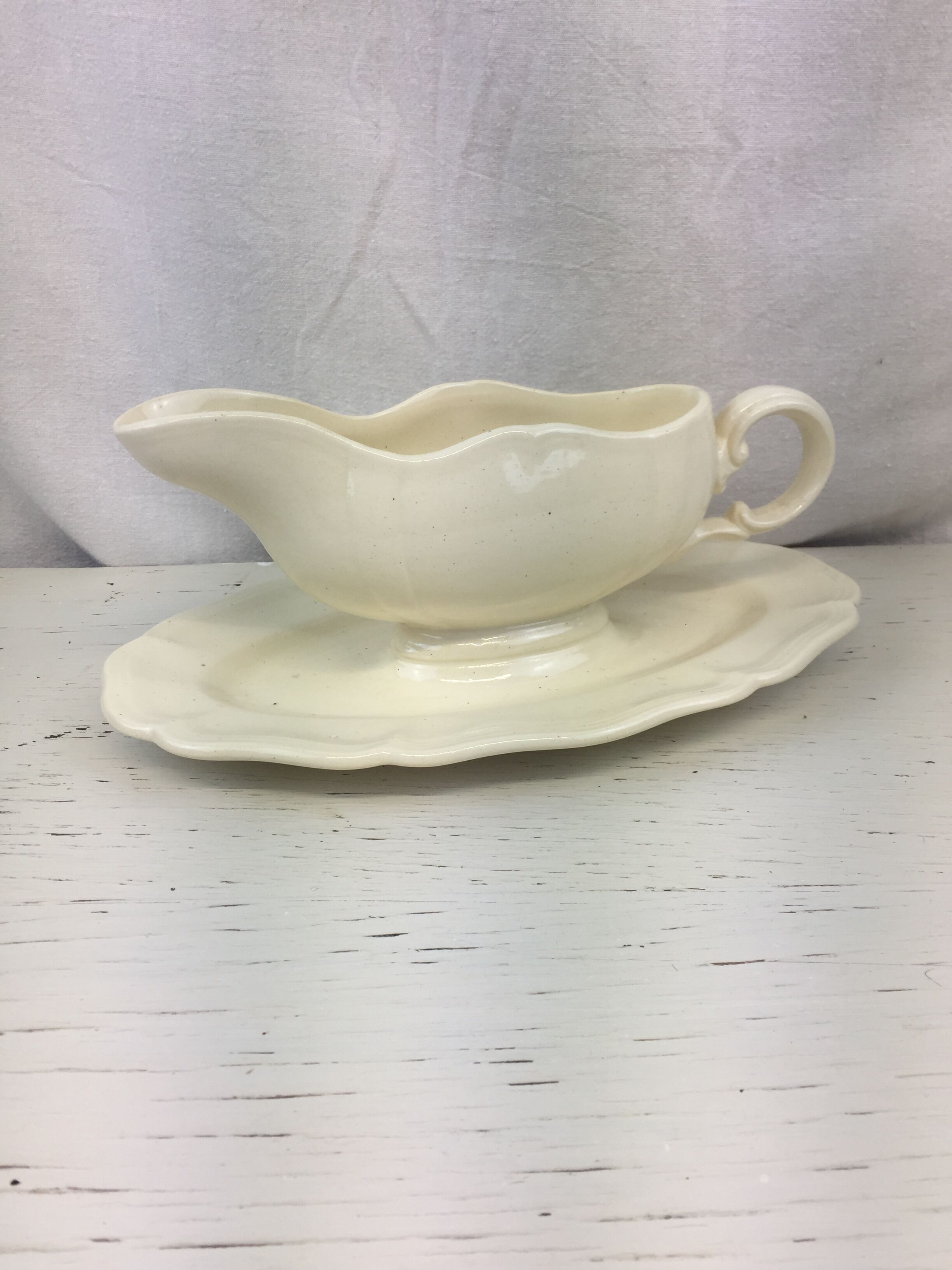Old sauce boat Ivory made in France Digoin Sarreguemines