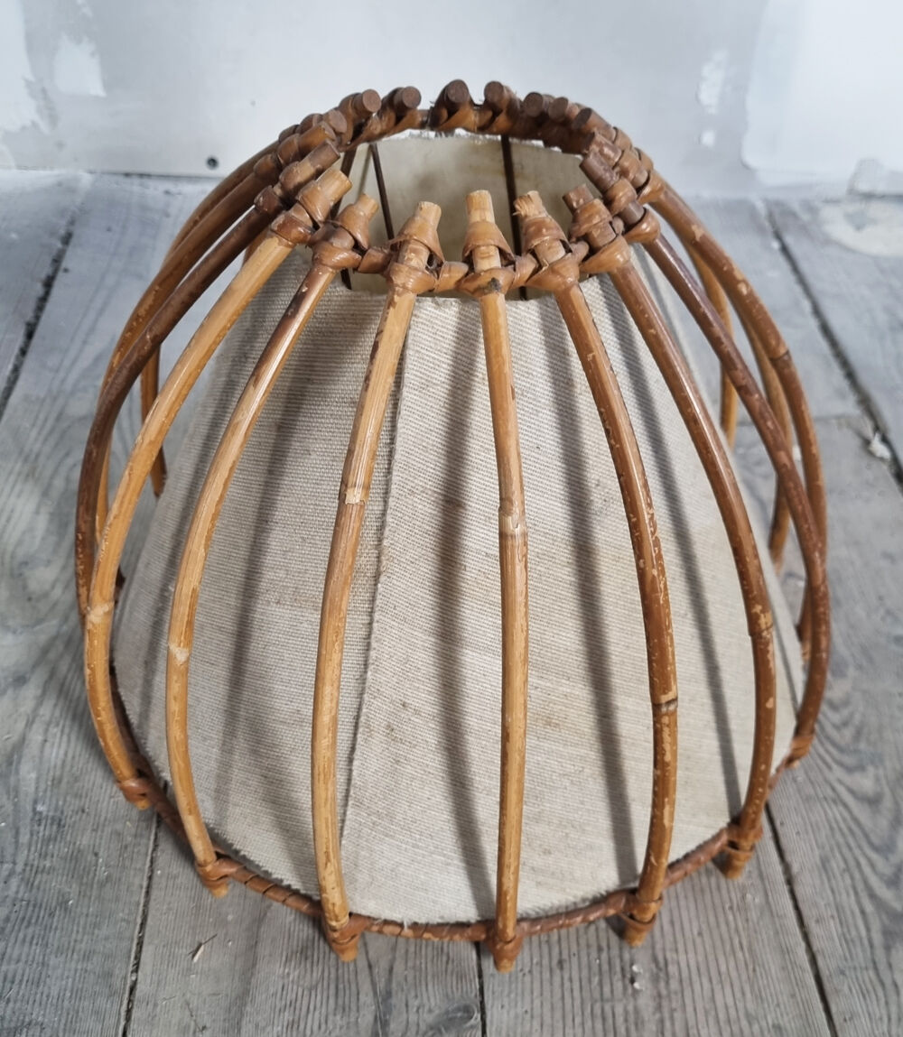 Paire abats jour, rotin, vintage, années 60