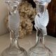 Pair of candlesticks, dove decor, in glass