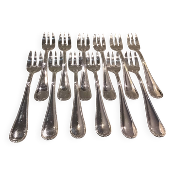 12 silver-plated oyster forks by the silversmith Ercuis, 12.2 cm