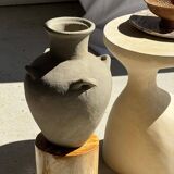 Petrified wood catchall or dish, grey with black rim, D29.5x25.5 -3321