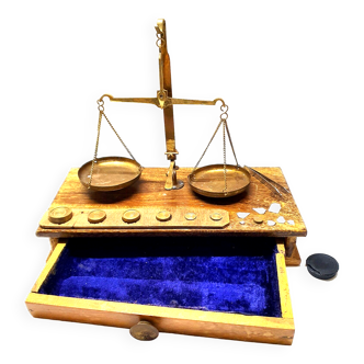 Trebuchet scale complete travel in jeweler box ... Brass wood