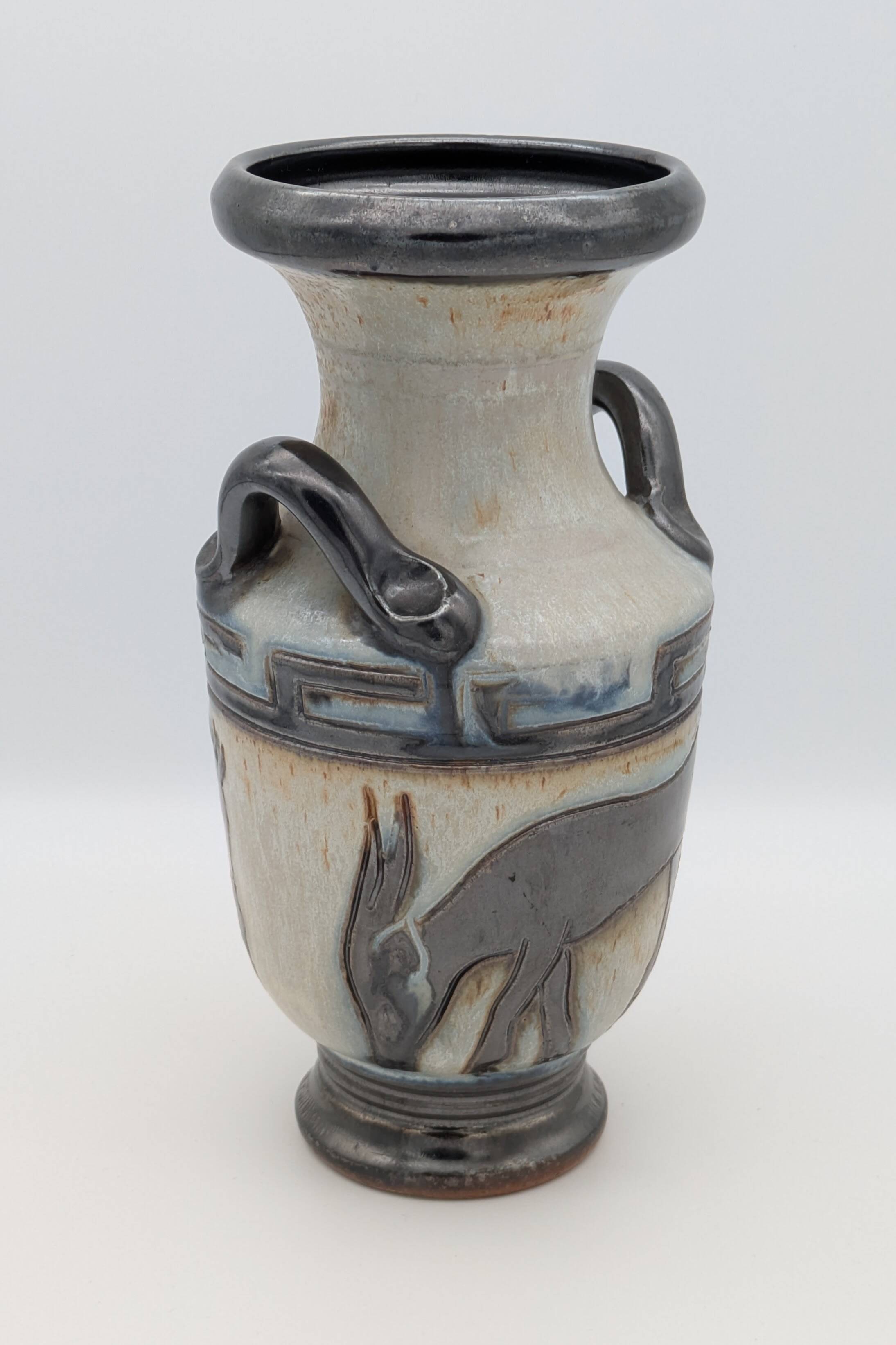 Roger Guérin (Bouffioulx) - Art Deco Vase Salt Glaze - Antelope Decor - 1930