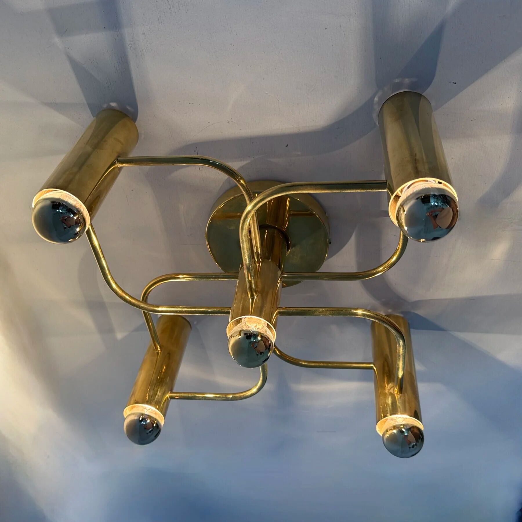 Vintage mid-century modern brass ceiling lamp Leola flushmount by Sciolari, Germany, 1970s