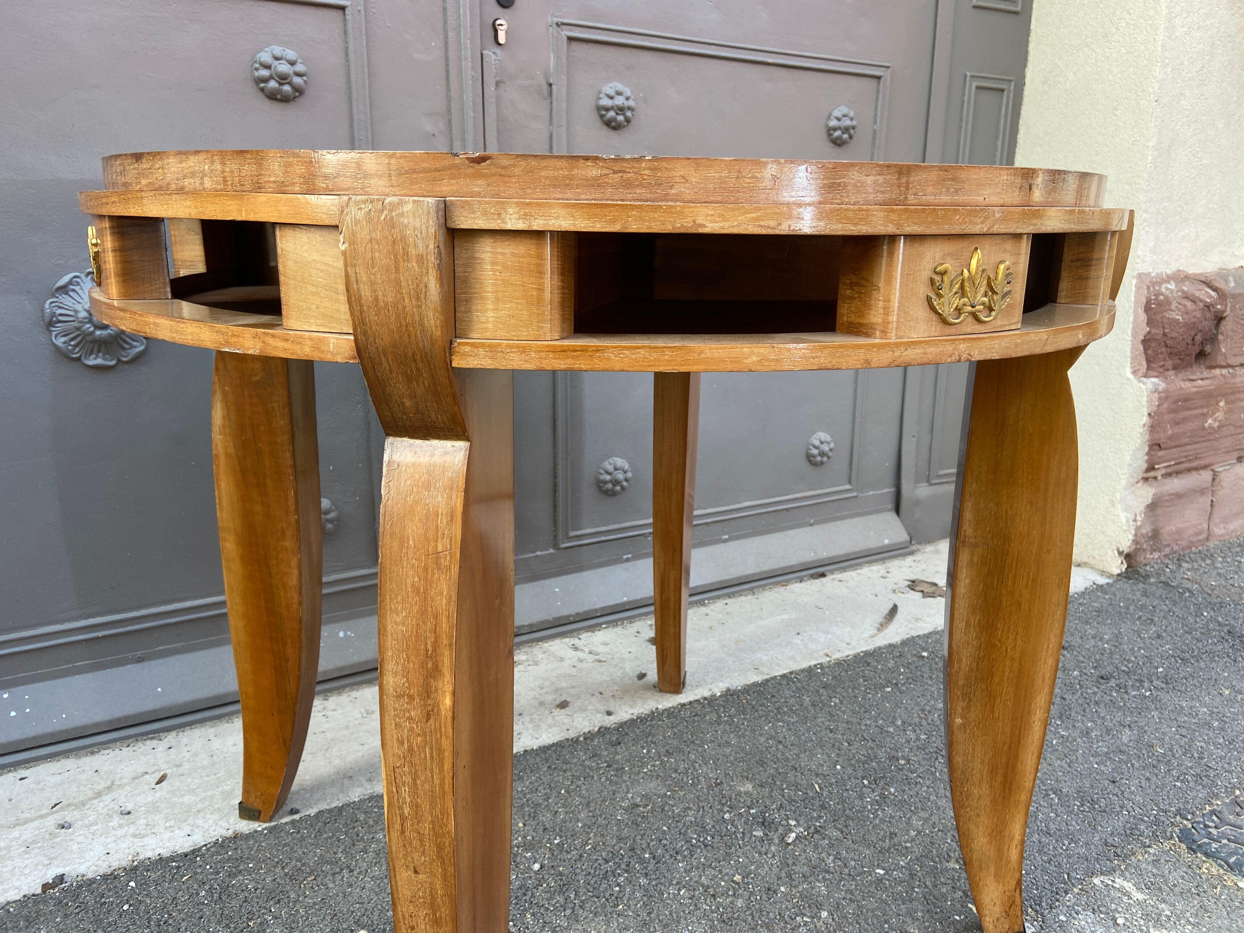 Art Deco pedestal table walnut 1950