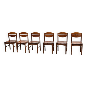 Ensemble de six chaises de salle à manger brutalistes françaises.