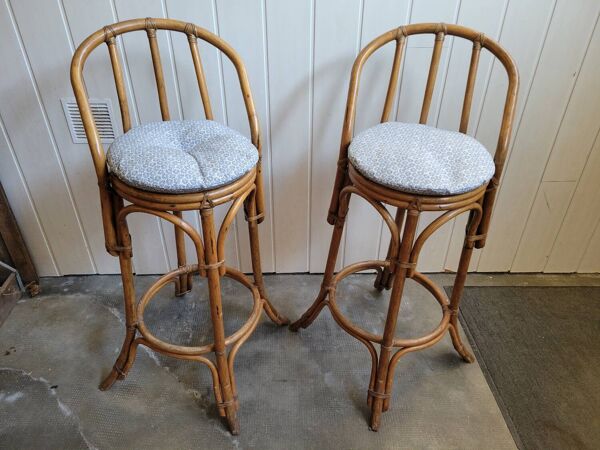 Paire de tabouret de bar en bambou 70's