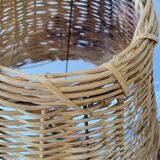 Artisanal lamp in vintage enamelled stoneware and rattan