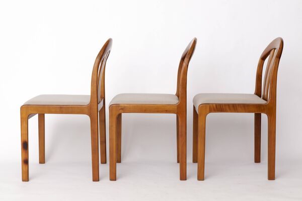 Lot de 4 chaises de salle à manger vintage par Lübke – Allemagne, années 1970 – Merisier et gris