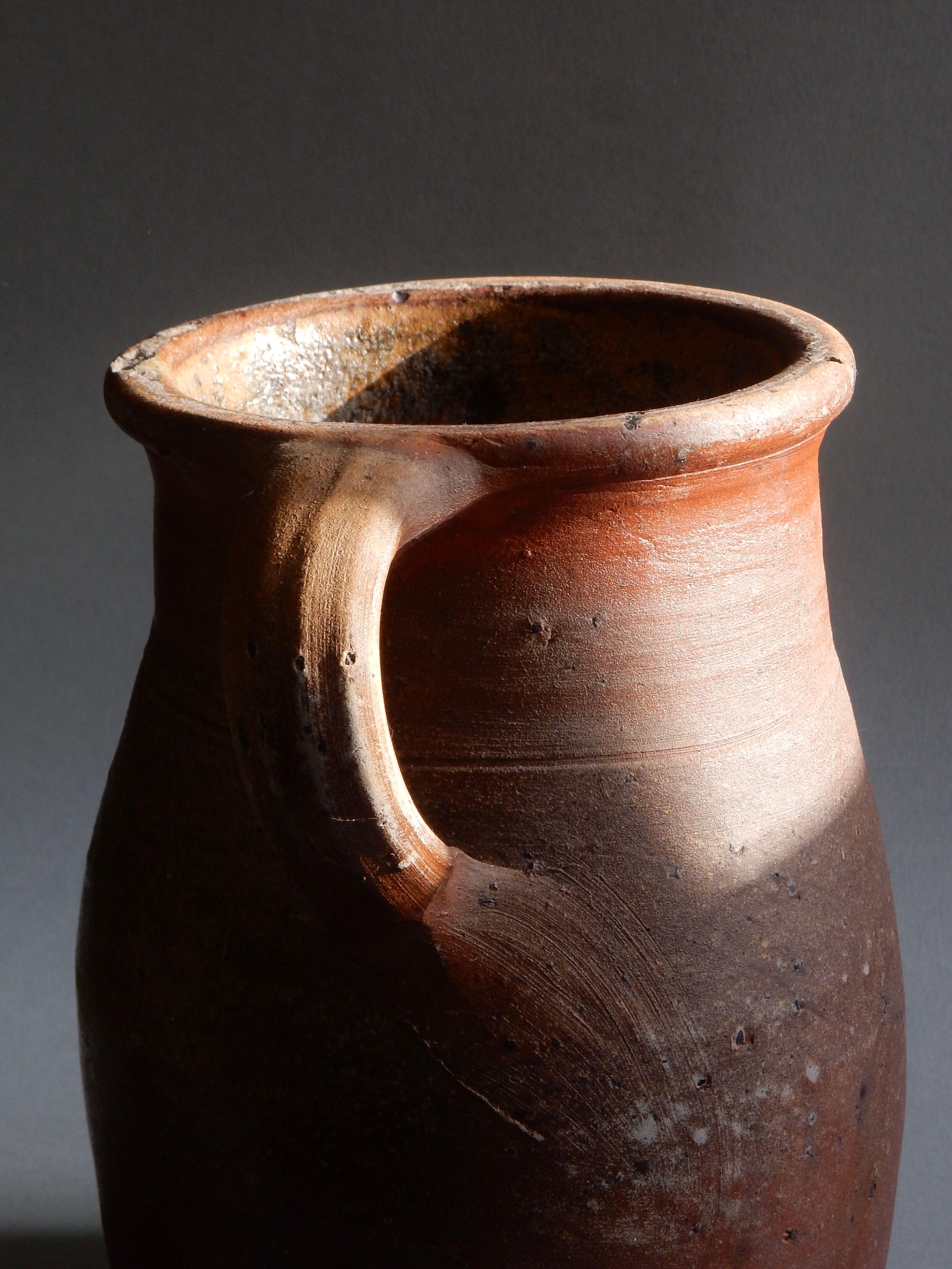Brown terracotta milk pot / French antique farm / Artisan pottery