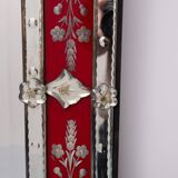 Large Vintage Venetian Red Glass Etched Wall Mirror