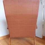 Scandinavian armchair in brown leatherette and wood