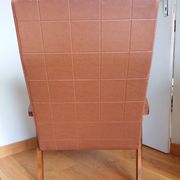 Scandinavian armchair in brown leatherette and wood