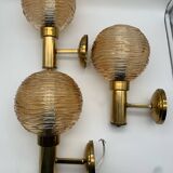 Set of 3 globe wall lights in glass and gold metal