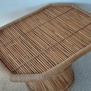 Vintage coffee table with woven rope in bamboo style Audoux Minet/1970s