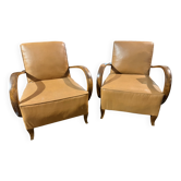 Pair of Art Deco bridge armchairs with moustache - 1940s/50s