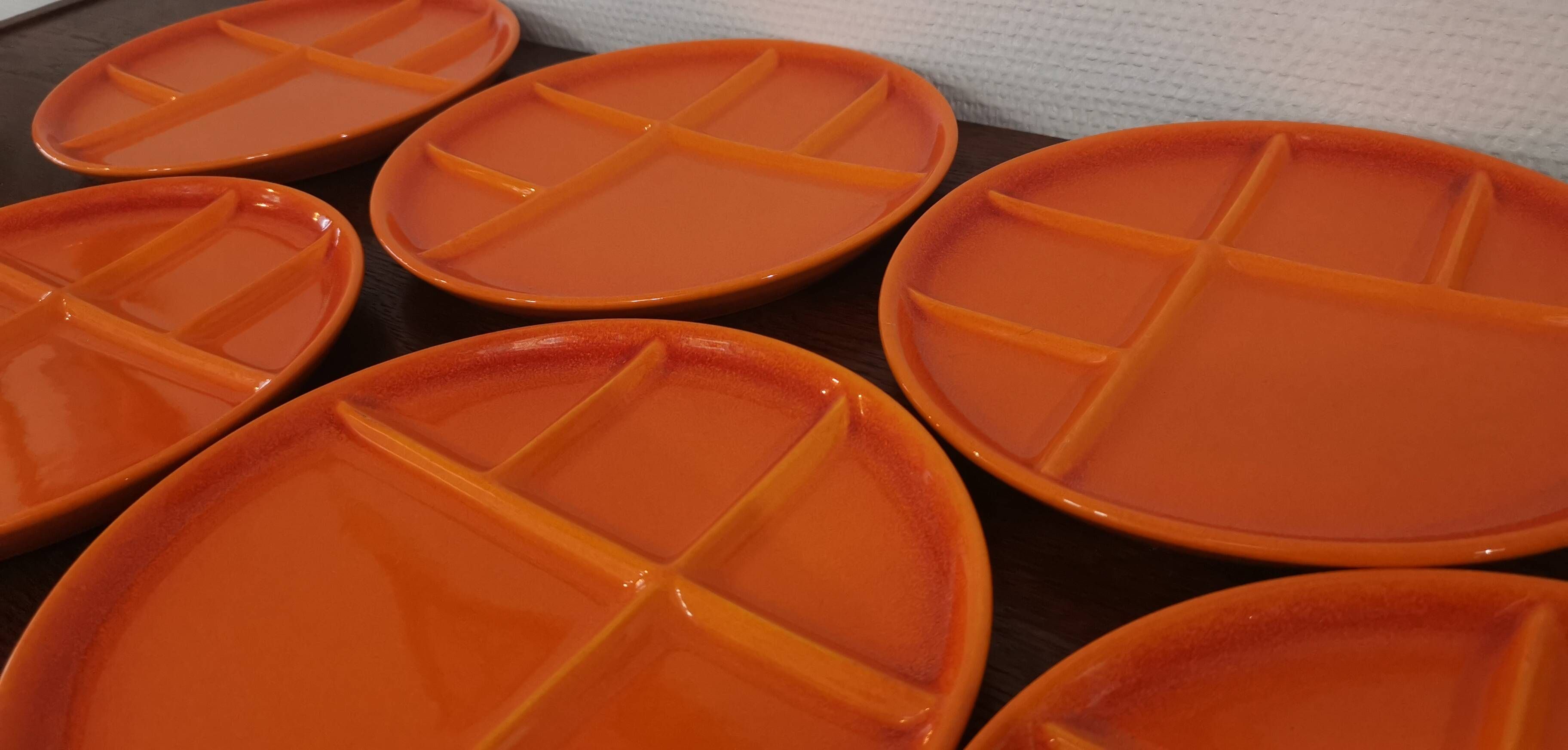 Set of 6 Orange St Amand Fondue Plates Vintage 1970