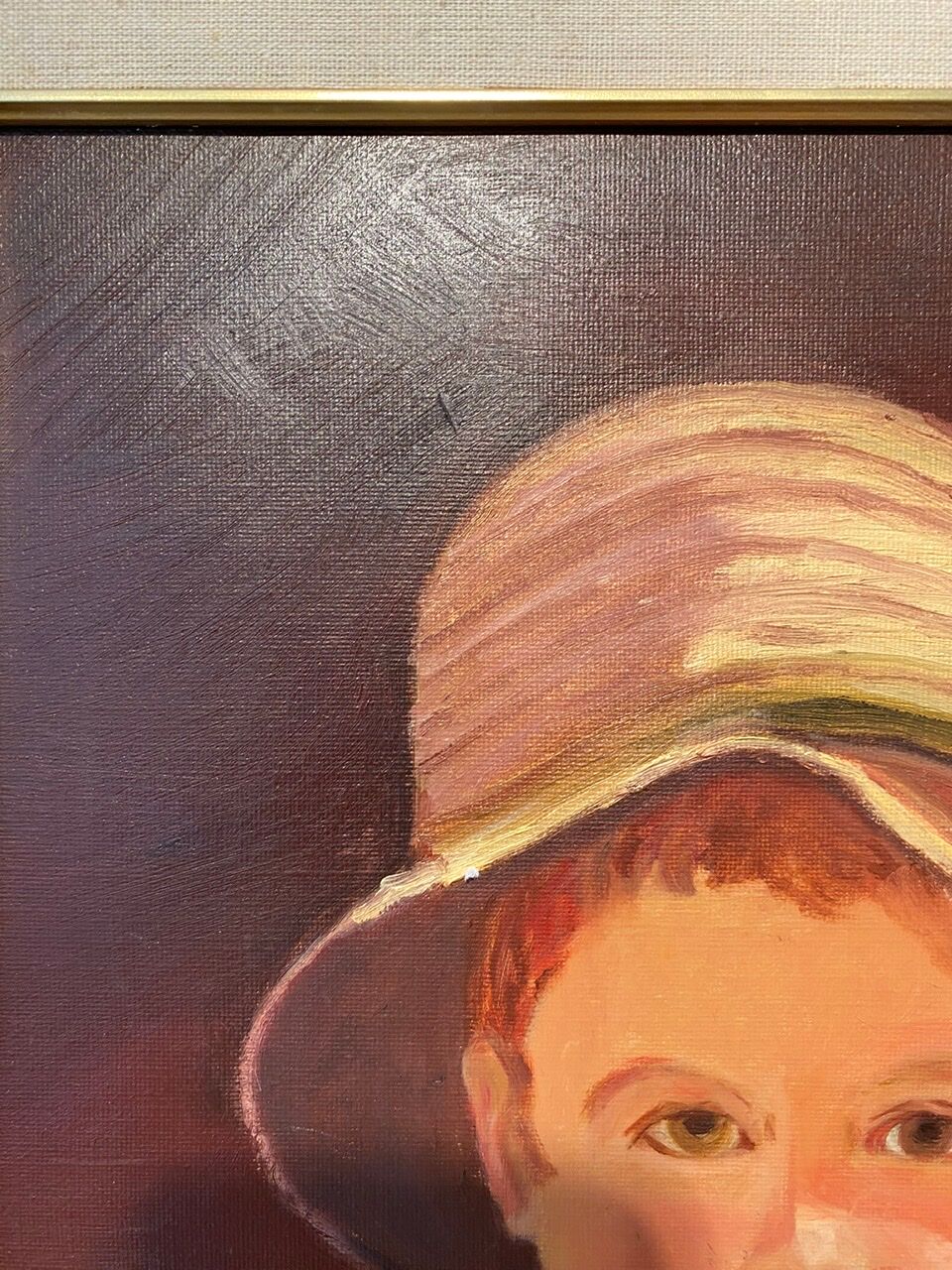 Portrait of the boy in the straw hat 70s/80s, signed