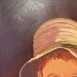 Portrait of the boy in the straw hat 70s/80s, signed