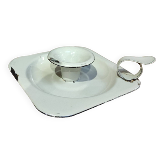 Vintage French white enamel porcelain candle holder