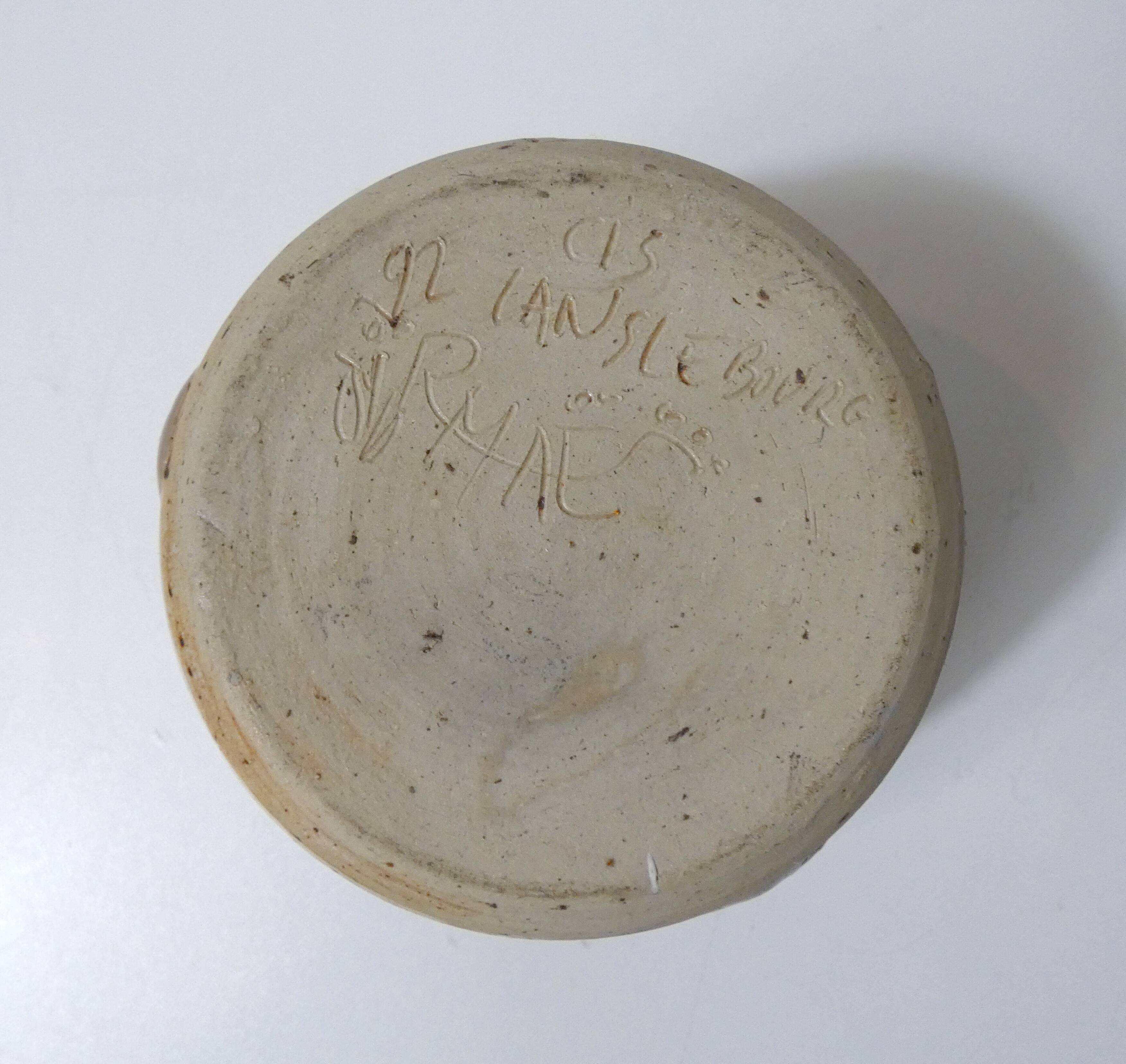 Ancien vase boule en grès texturé design brutaliste vintage signé