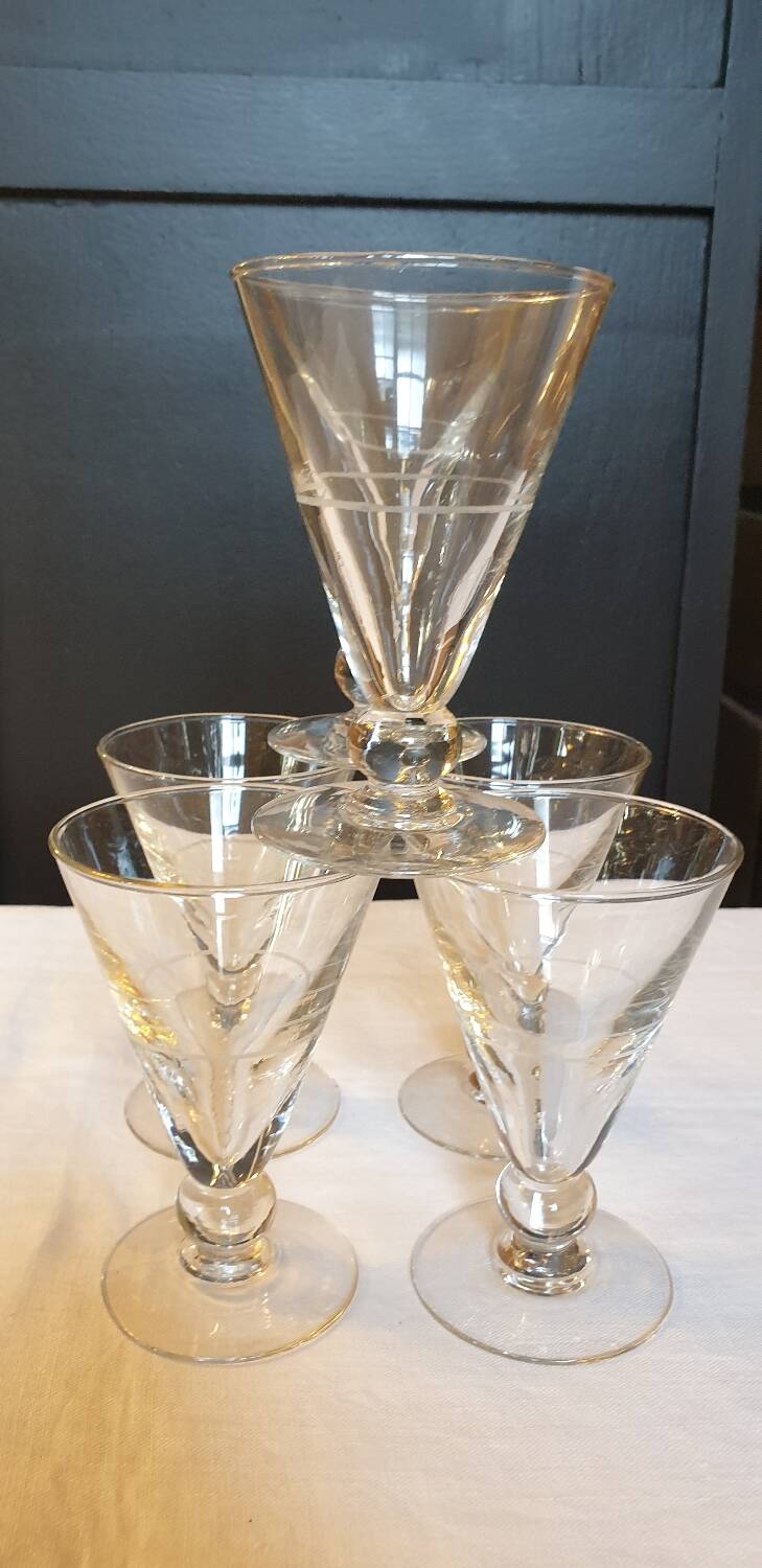 Five art deco glasses