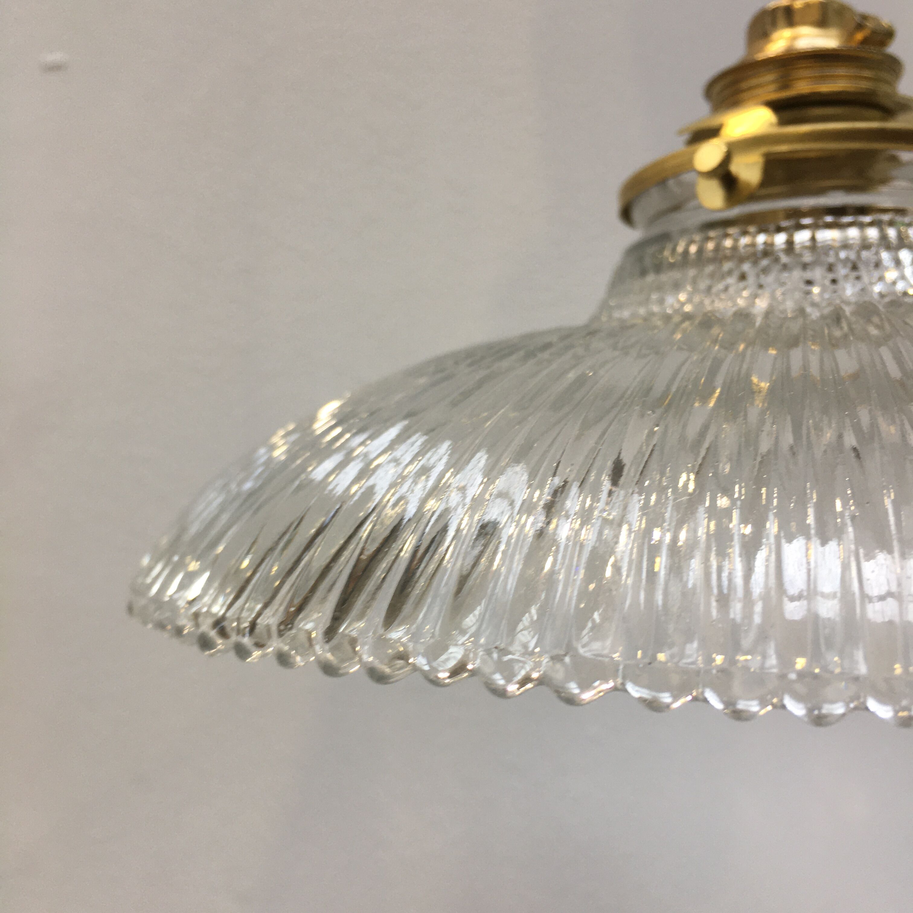 Vintage holophanous glass pendant lamp