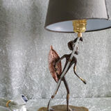 Lampe guerrier africain en bronze.