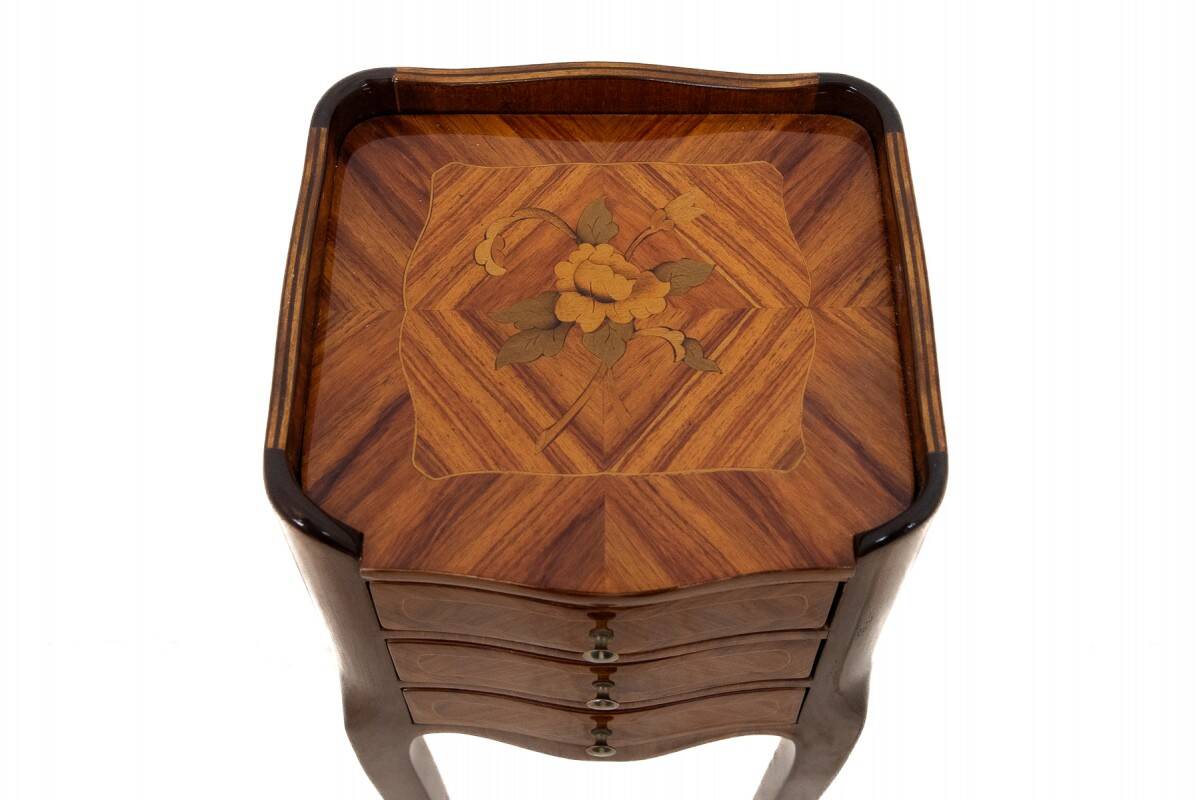 Inlaid bedside tables, Louis XV style, France.