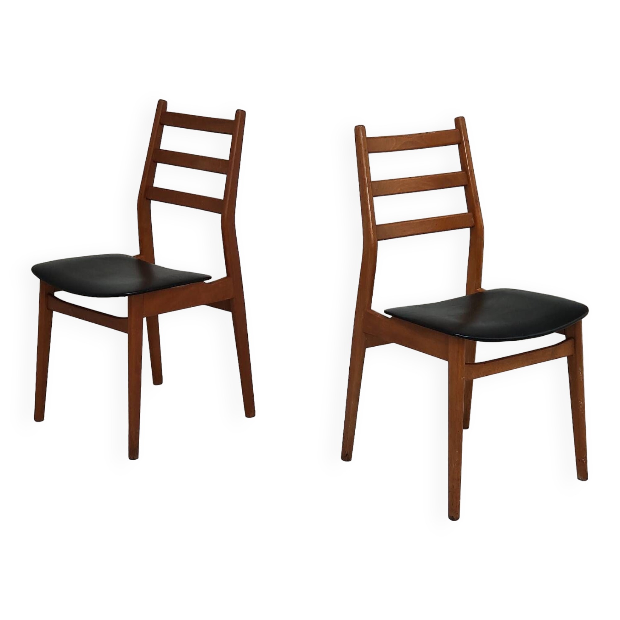 Pair of Scandinavian style leather and wood chairs 1970