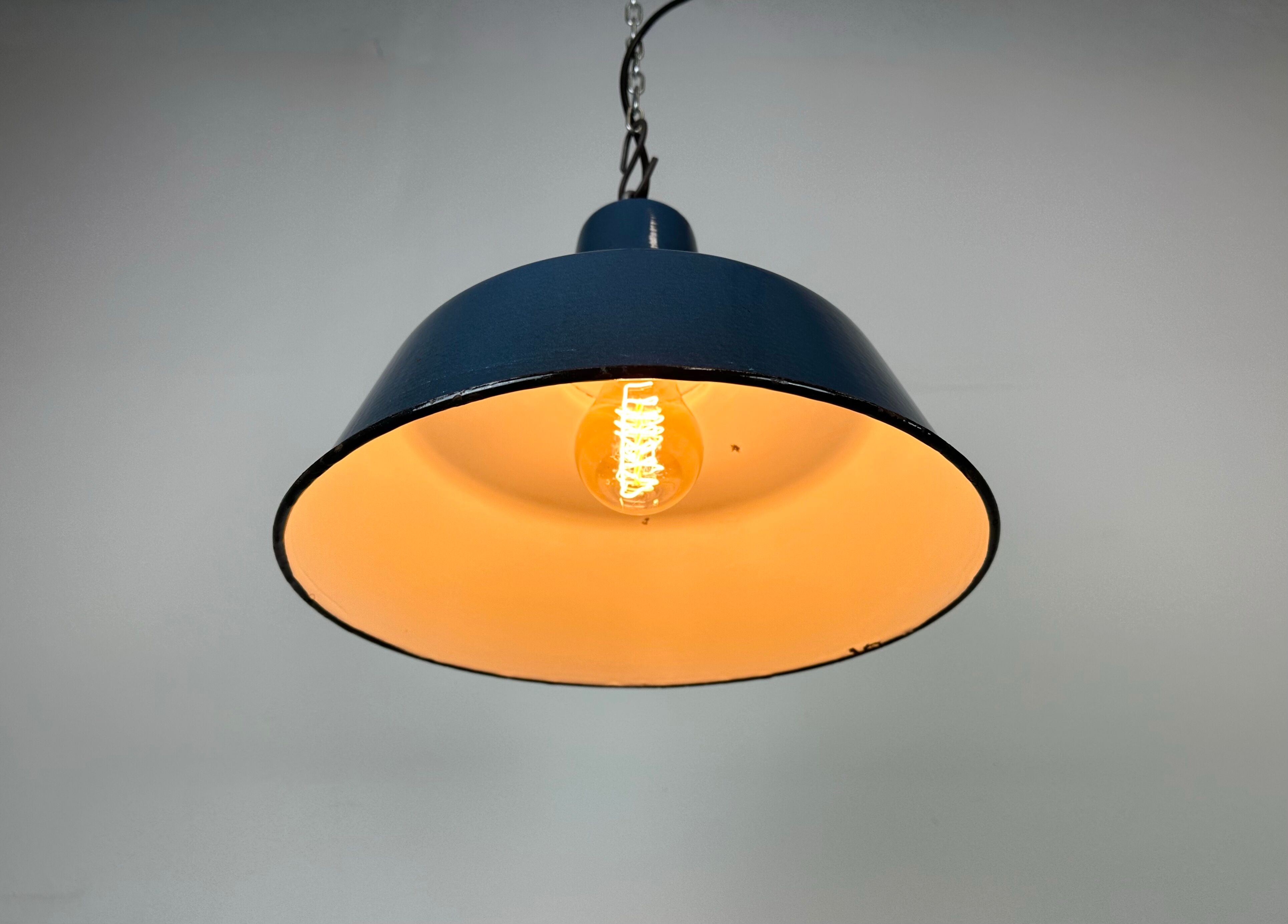 Industrial Blue Enamel Factory Pendant Lamp, 1960s