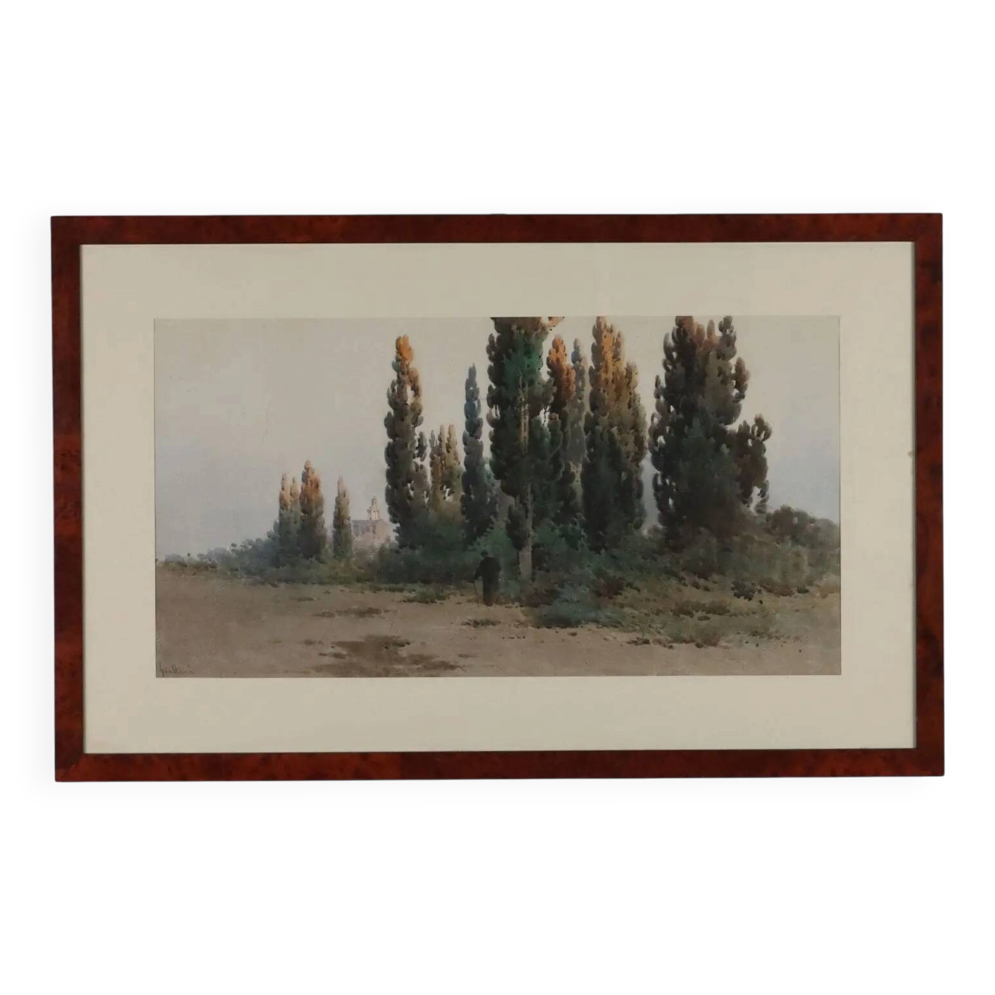 Old painting signed Angelos Giallinas, watercolour on paper from the 1800s.