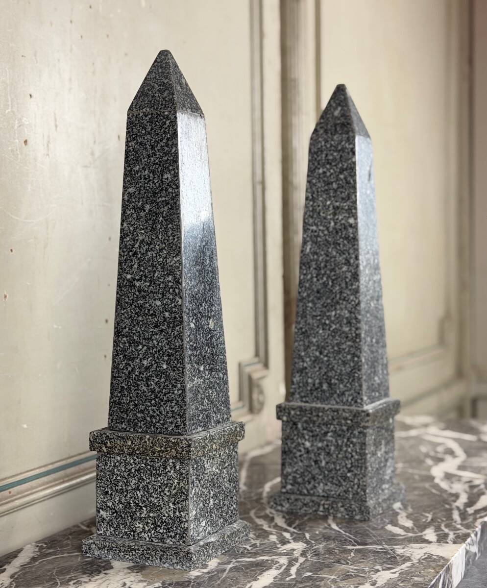 Pair of grey granite obelisks, circa 1980