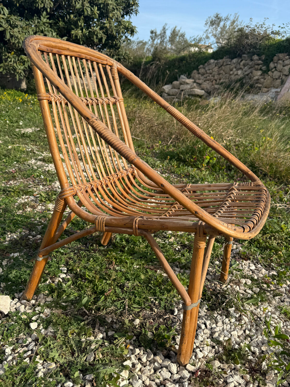 Set of 3 rattan armchairs from the 1960s, France.
