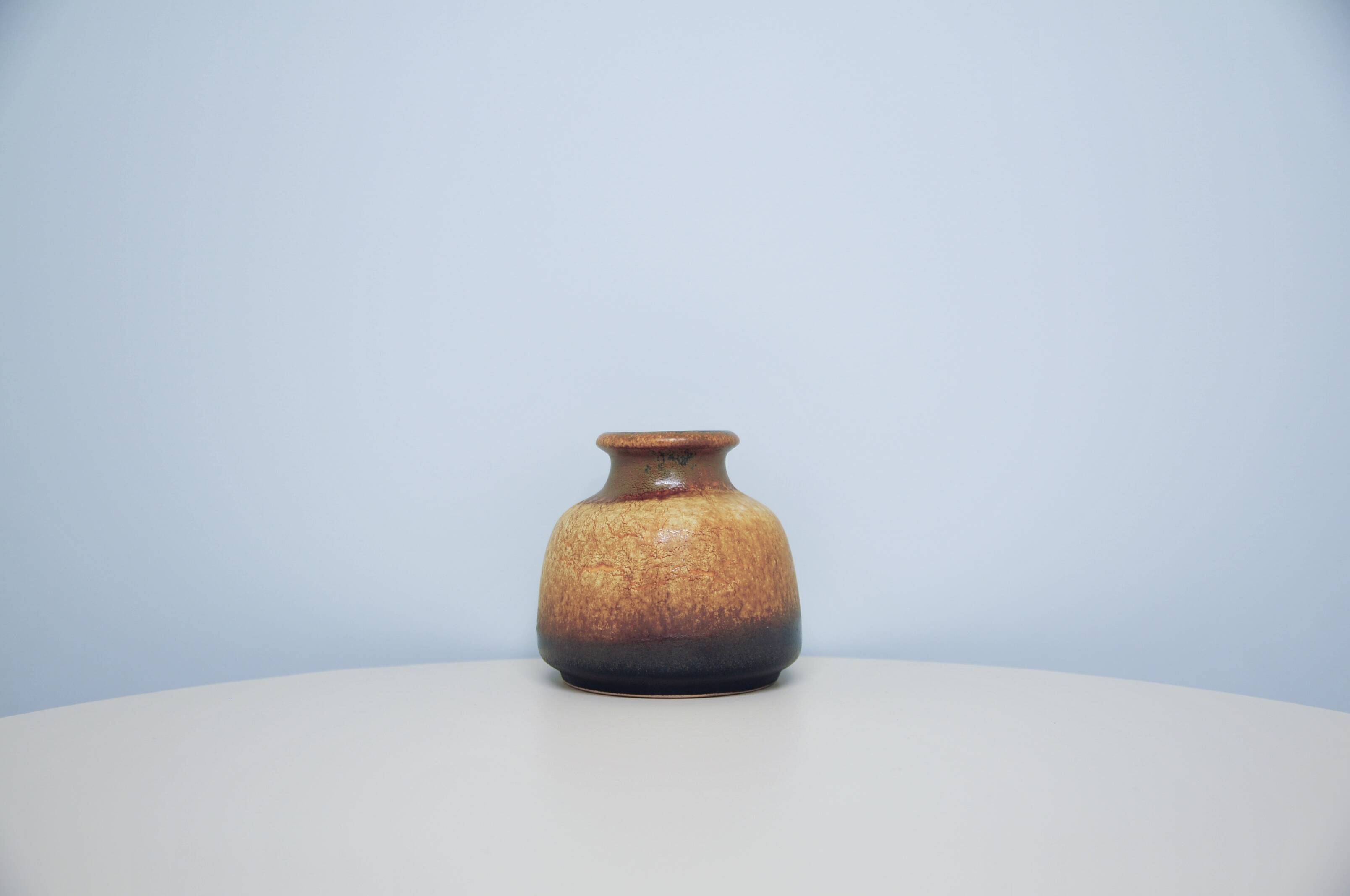 vintage wide low yellow crackle West Germany vase Scheurich