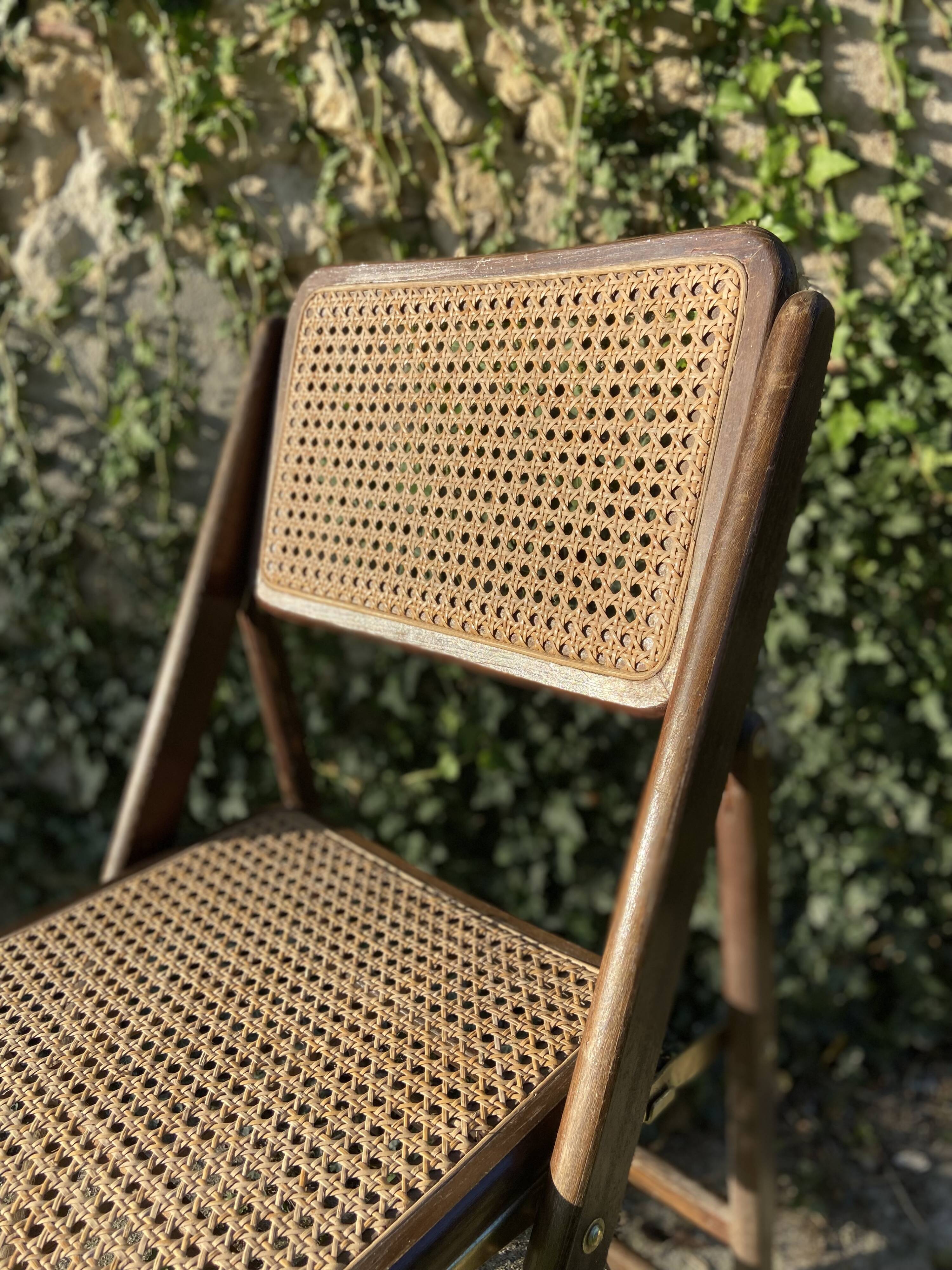 Folding chair in wood and cane.