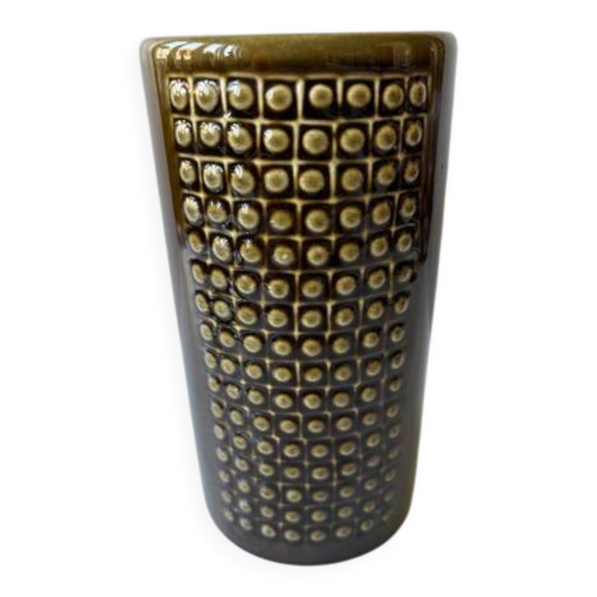 Vase "Kub 6" in olive green ceramic by Gunnar Nylund for Rörstrand, year