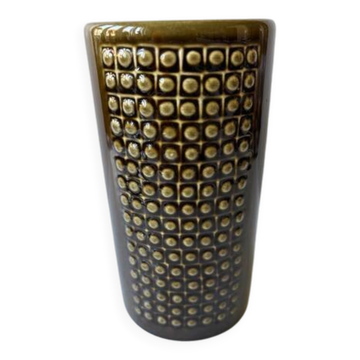 Vase "Kub 6" en céramique vert olive par Gunnar Nylund pour Rörstrand, anné