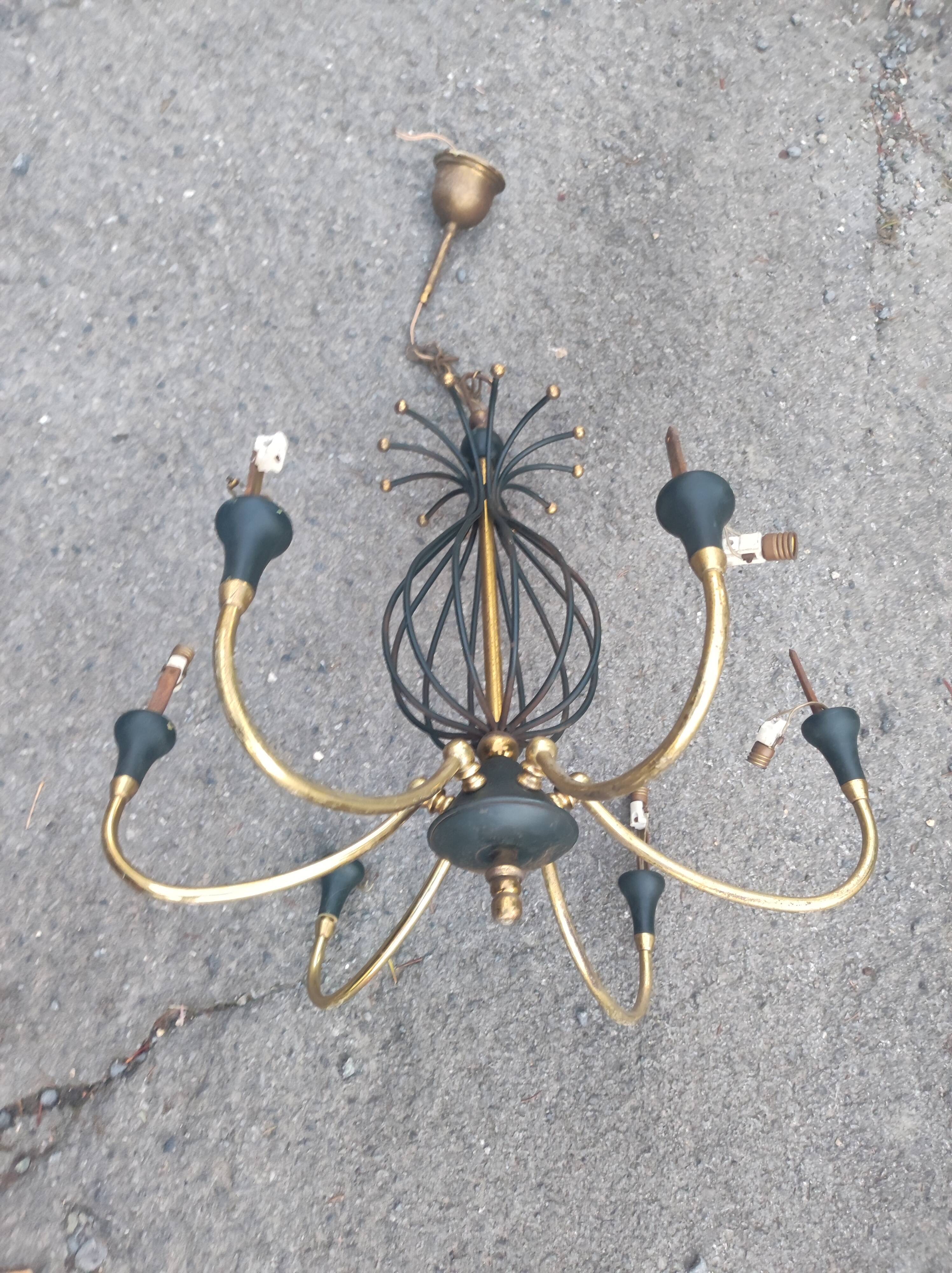 Lustre italien cage file d'acier et laiton sputnik vintage