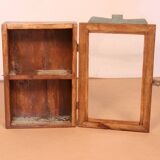 Burmese teak wall display case with original polychrome patina