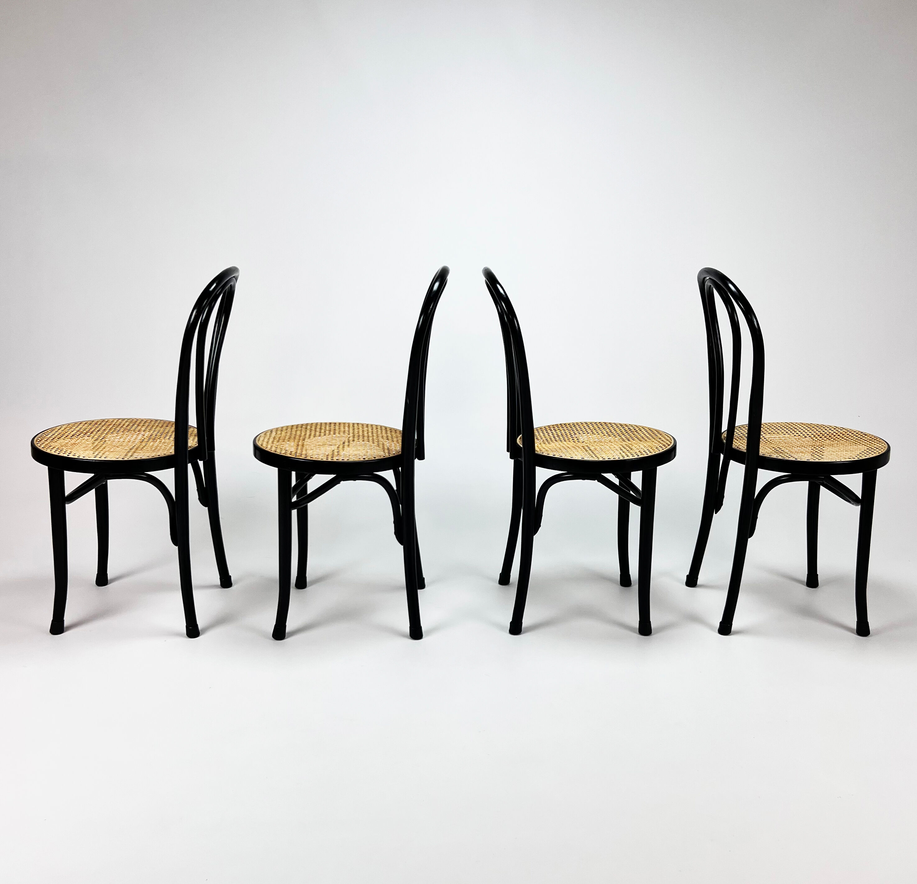 Set of 4 Bentwood and Cane Cafe Dining Chairs, 1990s