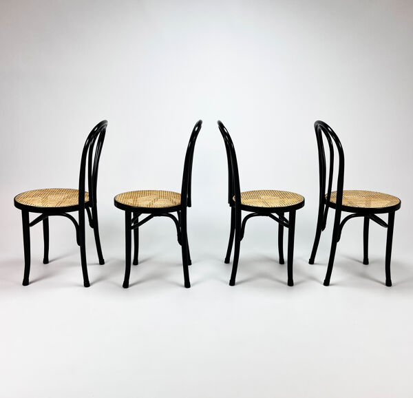 Ensemble de 4 chaises de salle à manger Bentwood et Cane Cafe, années 1990