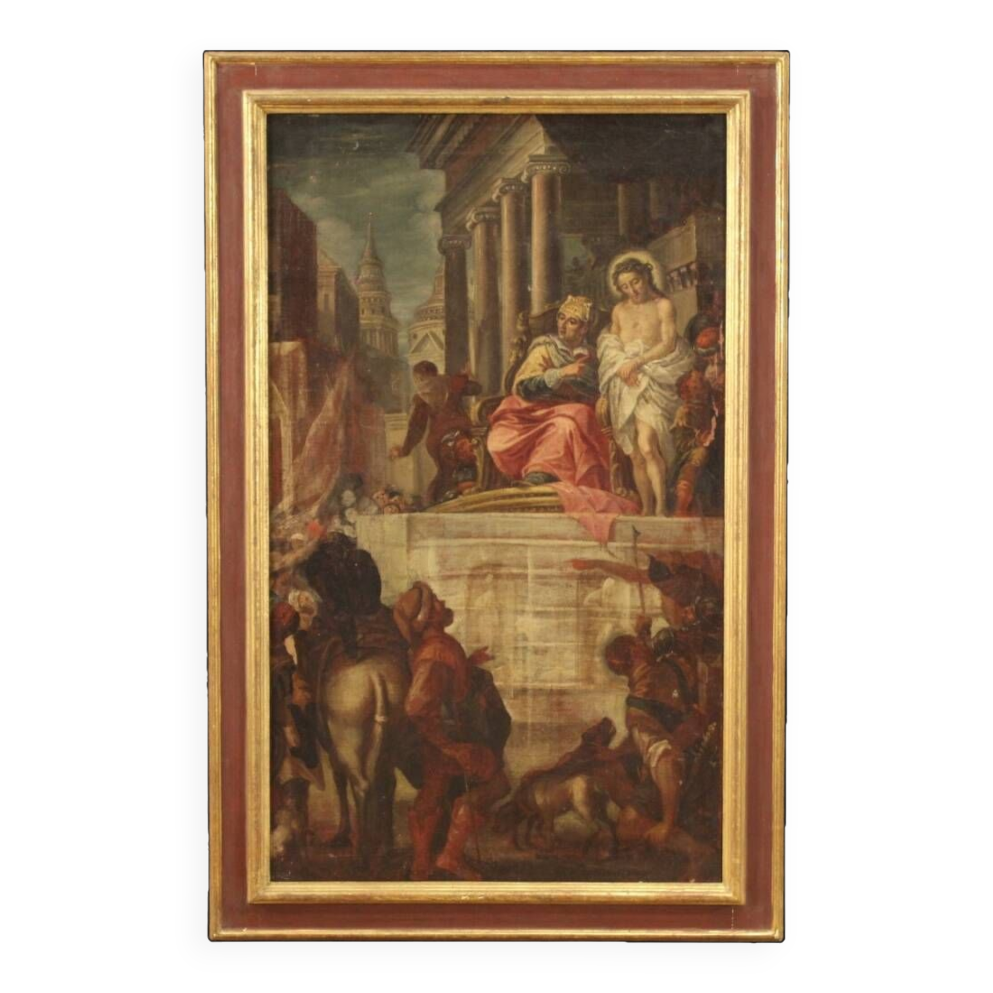 Antique painting Jesus and Herod from 17th century