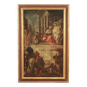 Antique painting Jesus and Herod from 17th century