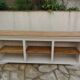 Craft furniture enhanced in pearl gray, shelves and top in raw wood.
